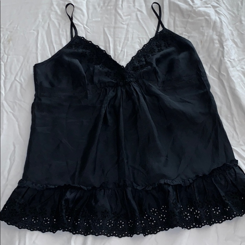 Aqua m 100% black silk eyelets camisole a-line